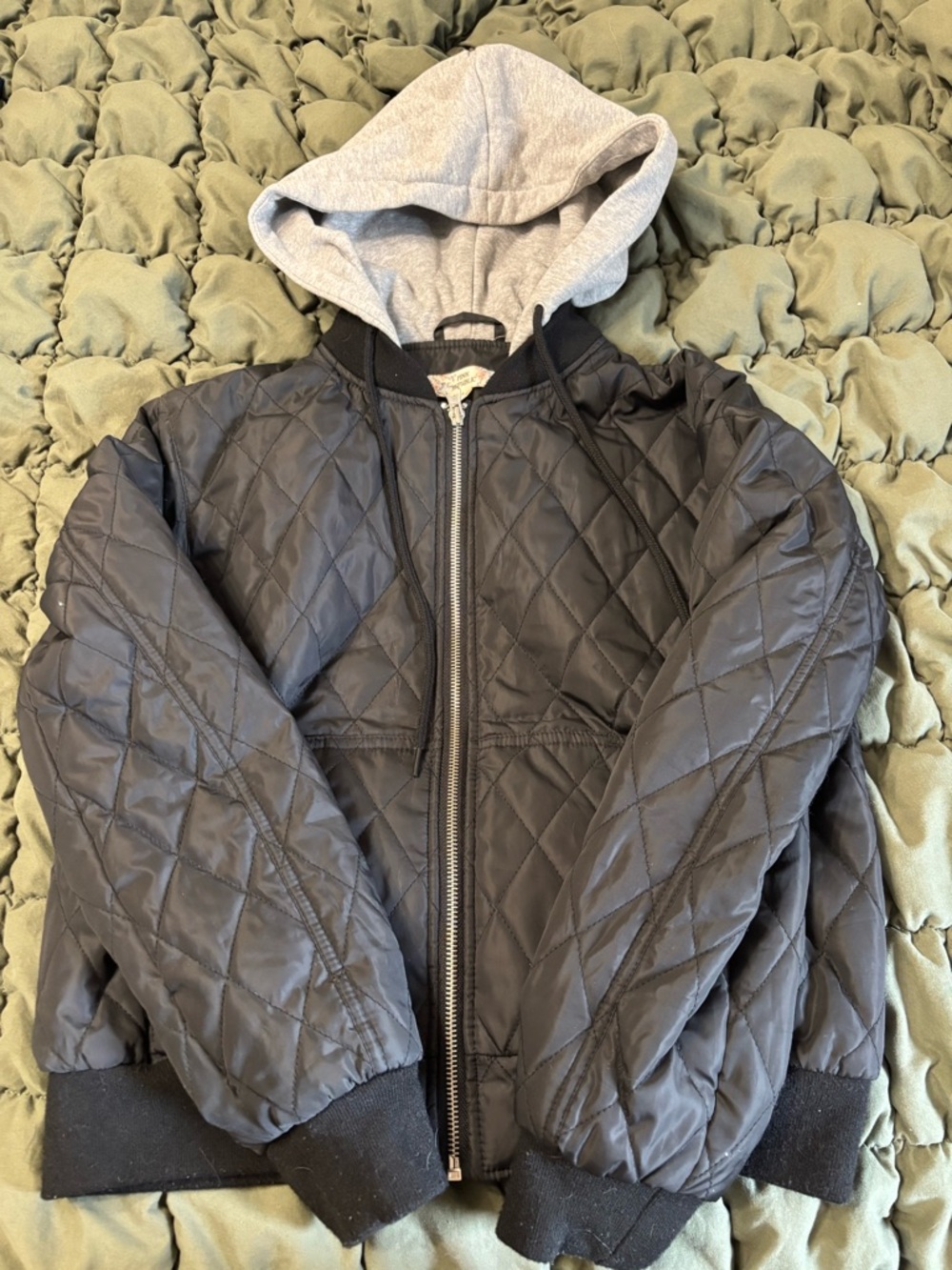 Pink Republic Quilted Bomber Jacket with Grey Hood